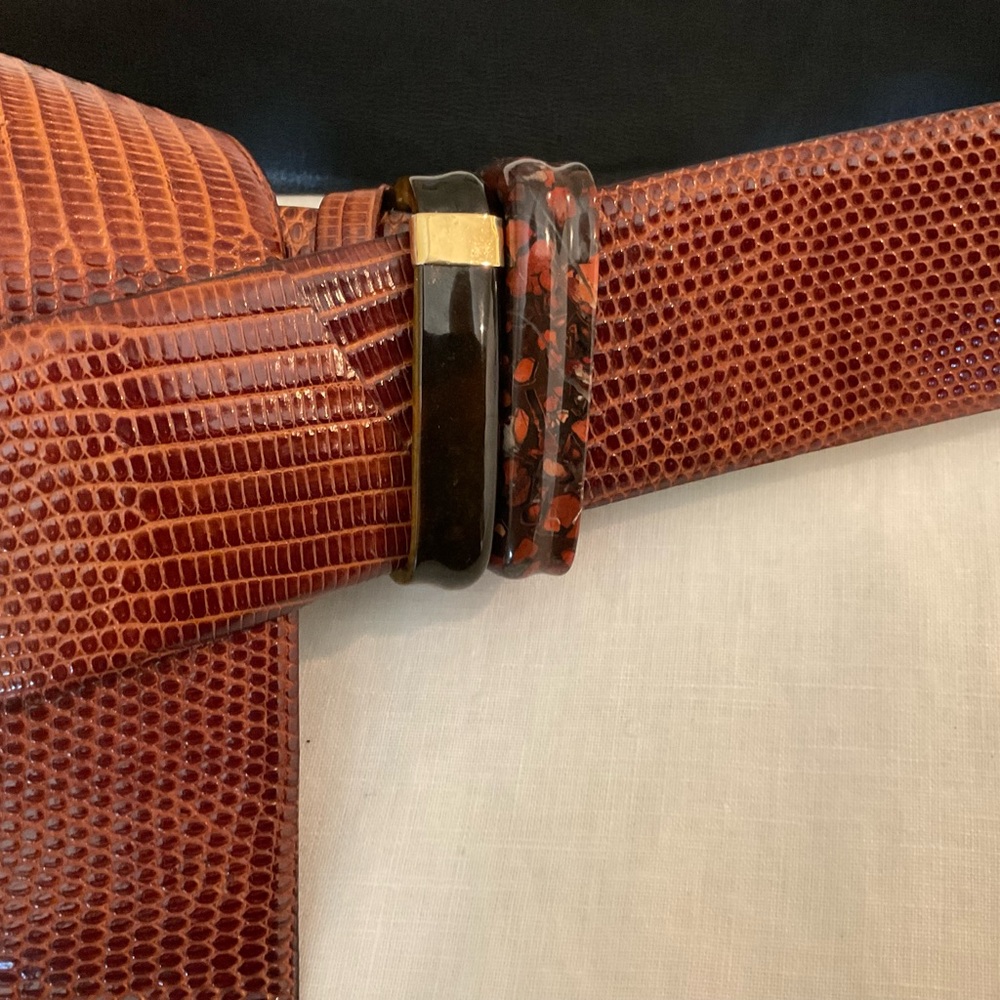 Elegant Brown Snakeskin Women's Belt, with gold and semi precious stone buckle
